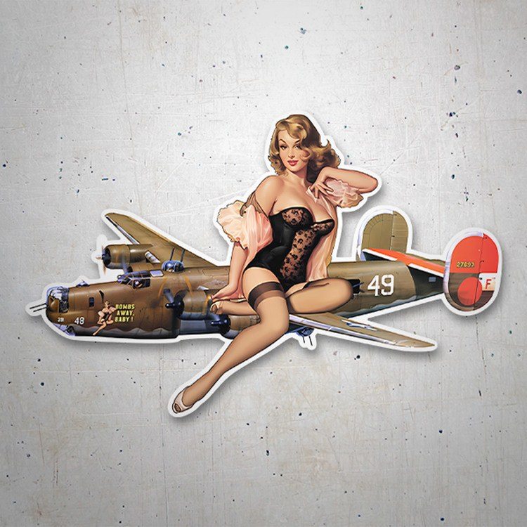 Car & Motorbike Stickers: Pin-up Model on Vintage Fighter Plane Sticker