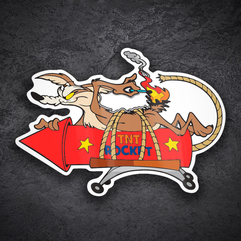 Car & Motorbike Stickers: Wile E. Coyote with TNT Rocket