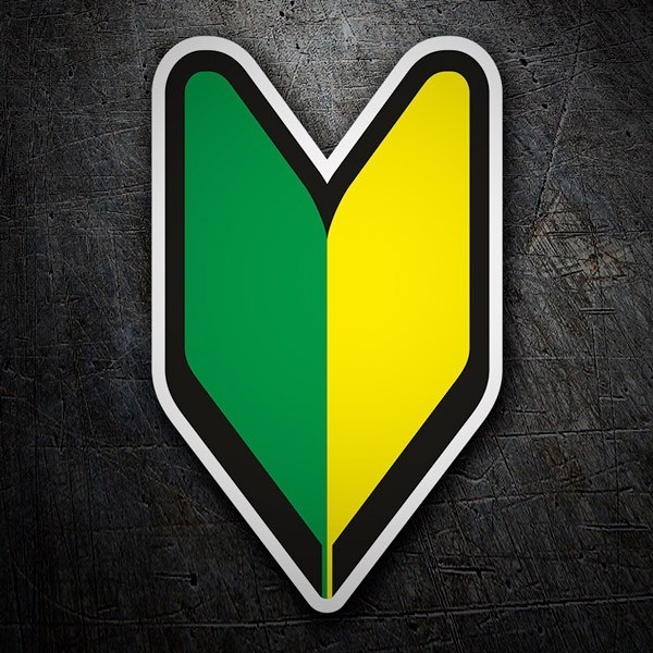 Car & Motorbike Stickers: Shoshinsha Badge in V Shape with Green and Yellow 