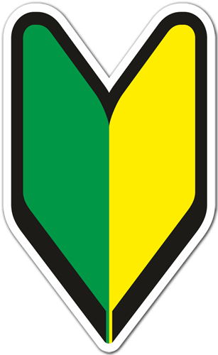 Car & Motorbike Stickers: Shoshinsha Badge in V Shape with Green and Yellow 