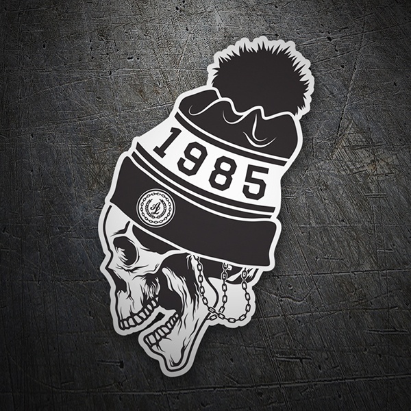 Car & Motorbike Stickers: Skull 1985 with Beanie and Chains