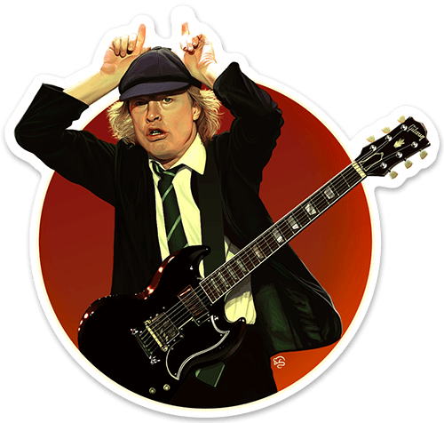 Car & Motorbike Stickers: Angus Young in Circular Composition