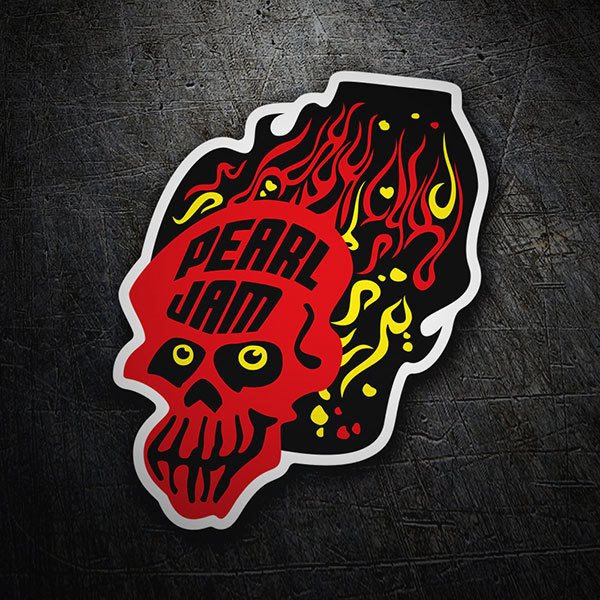 Car & Motorbike Stickers: Skull with Flames and Pearl Jam Text
