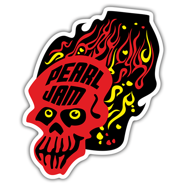 Car & Motorbike Stickers: Skull with Flames and Pearl Jam Text