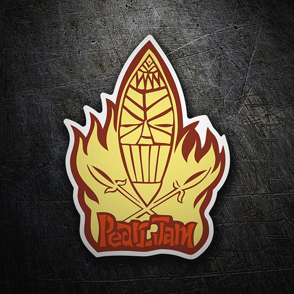 Car & Motorbike Stickers: Flame with Central Icon and Pearl Jam Text