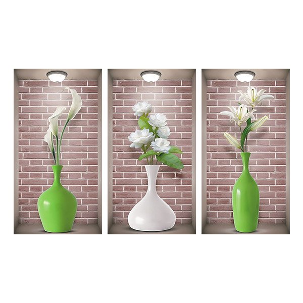 Wall Stickers: Niche White and Green Vases