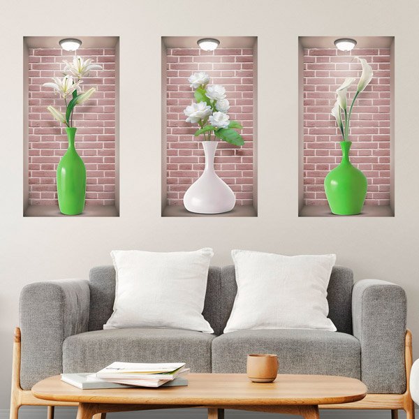 Wall Stickers: Niche White and Green Vases