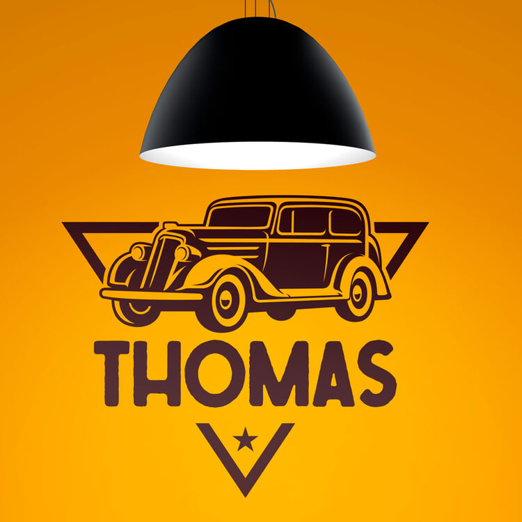 Stickers for Kids: Classic Retro Car with Name