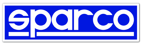 Car & Motorbike Stickers: Sparco in Modern Typography on Blue Background