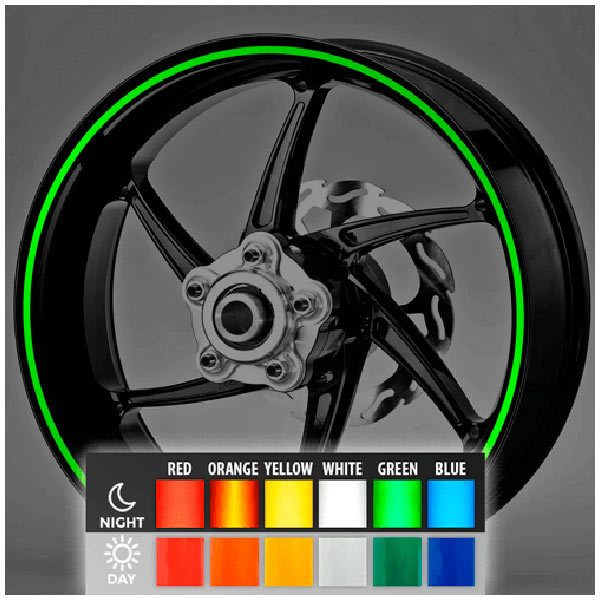 Car & Motorbike Stickers: Reflective rim stripes kit 2 wheels 6 mm.