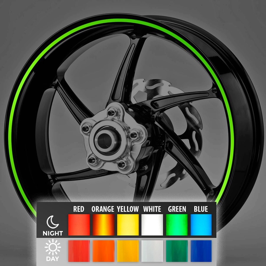Car & Motorbike Stickers: Reflective rim stripes kit 2 wheels 6 mm.