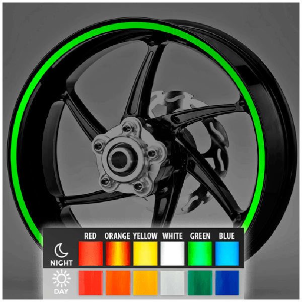 Car & Motorbike Stickers: Reflective rim stripes kit 2 wheels 10 mm.