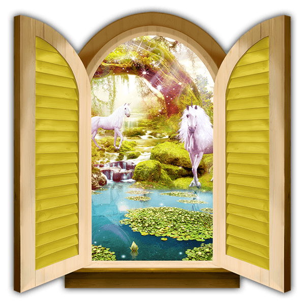 Wall Stickers: Window horses in a fairytale garden
