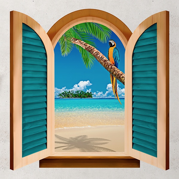 Wall Stickers: Window Parrot in a Palm tree