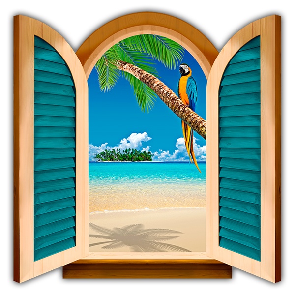 Wall Stickers: Window Parrot in a Palm tree