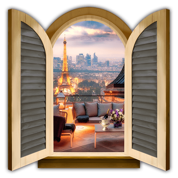 Wall Stickers: Window terrace in front of Eiffel Tower
