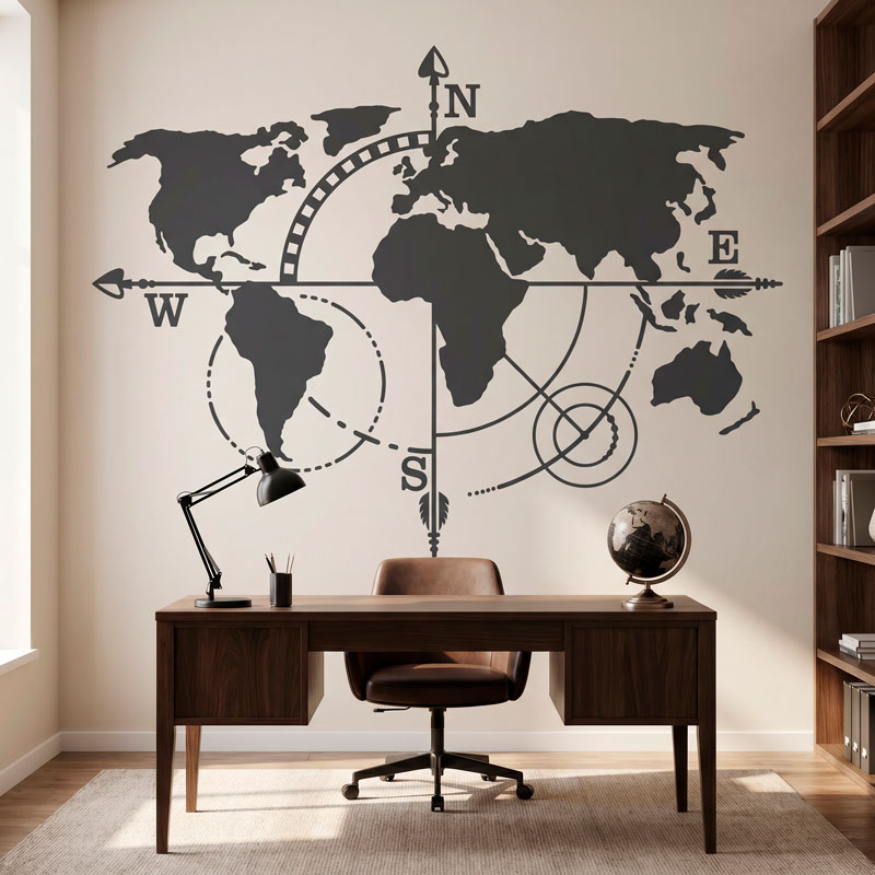 World Map Cardinal Points 4/8
