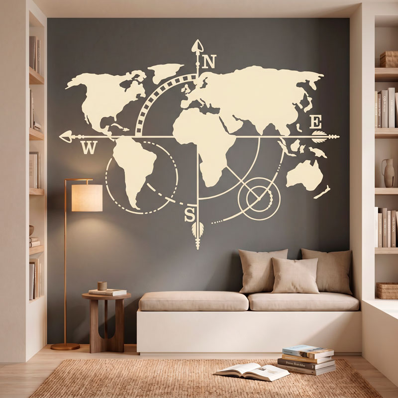 World Map Cardinal Points 5/8