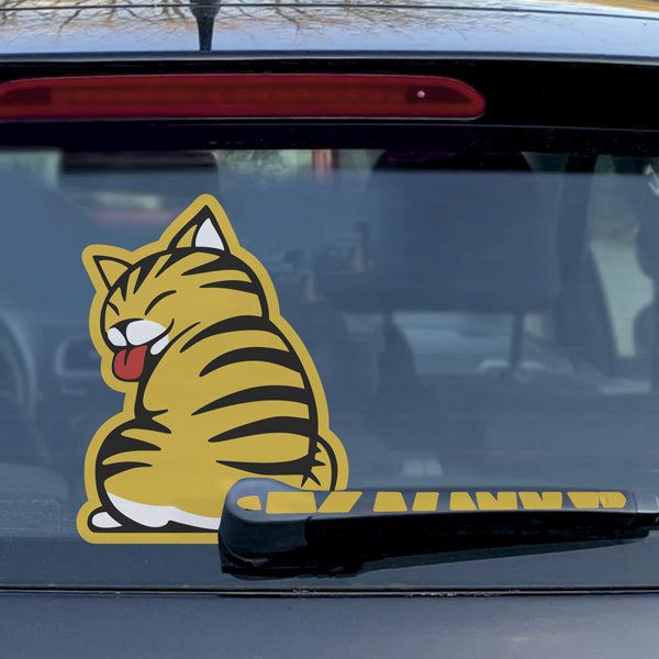 Car & Motorbike Stickers: Windscreen Wipers Cat Yellow