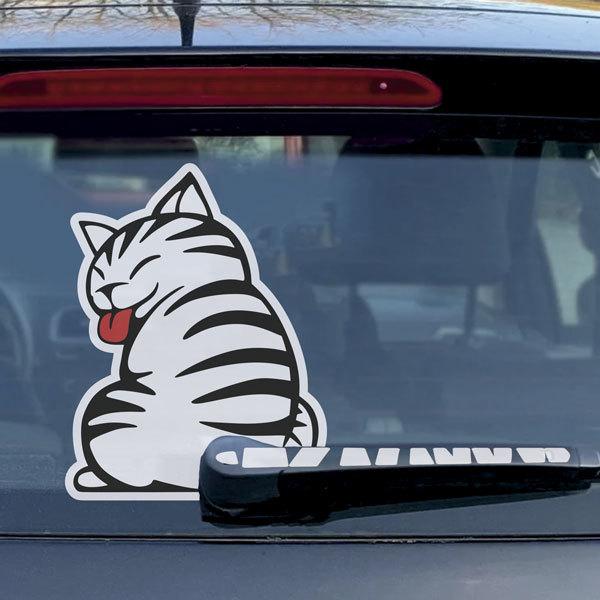 Car & Motorbike Stickers: Windscreen Wipers Cat White