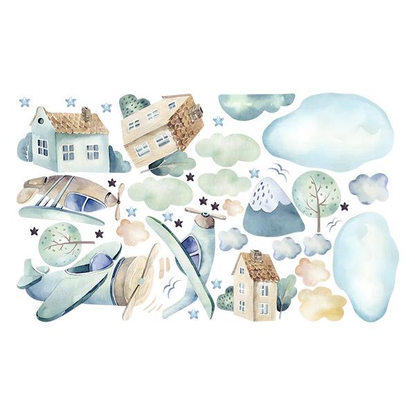 Stickers for Kids: Airplanes, clouds and houses