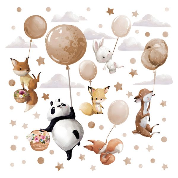 Dww-decalmile Stickers Muraux Ballons Avec Animaux Autocollant