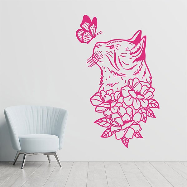 Wall Stickers: Cat watching butterfly