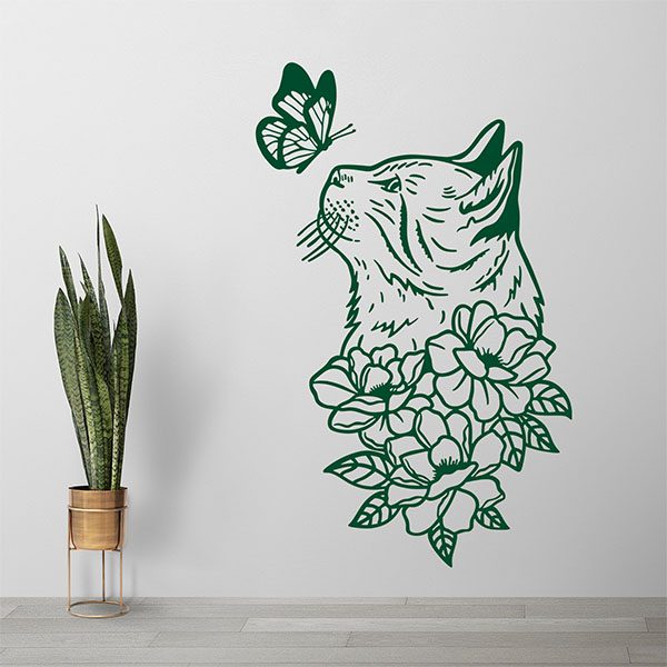 Wall Stickers: Cat watching butterfly