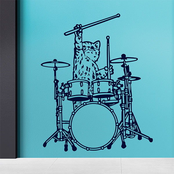 Wall Stickers: Cat playing the drums