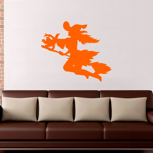 Wall Stickers: Witch Flying with broom and cat