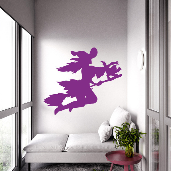 Wall Stickers: Witch Flying with broom and cat