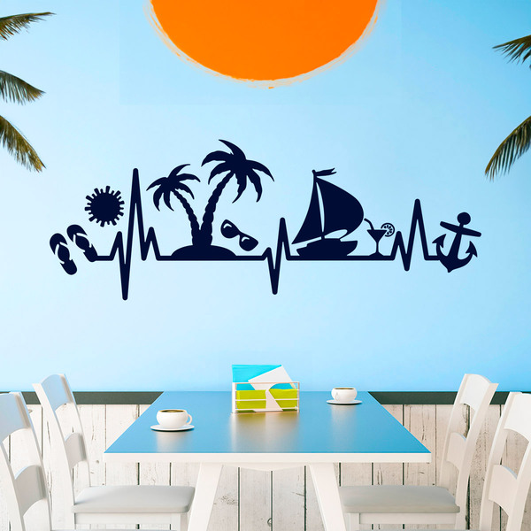 Wall Stickers: Electrocardiogram beach elements