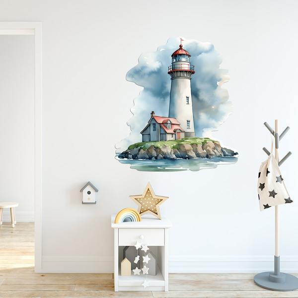 Wall Stickers: Watercolor bay lighthouse