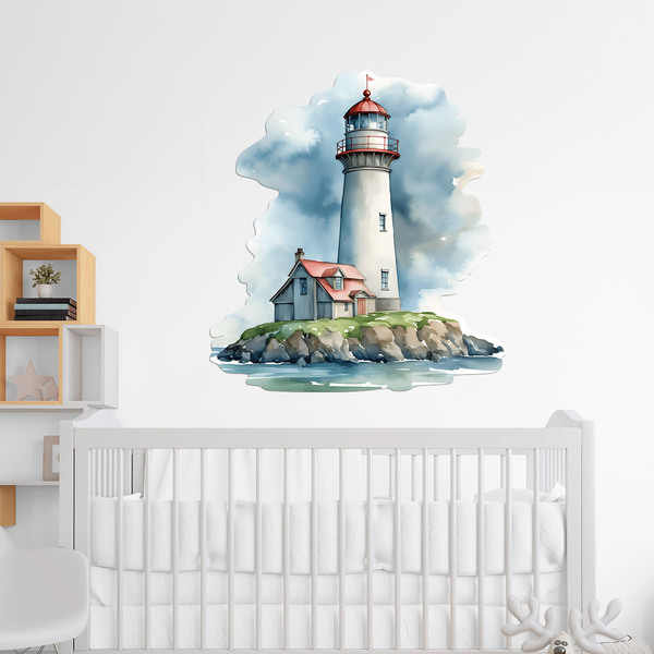 Wall Stickers: Watercolor bay lighthouse