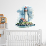 Wall Stickers: Watercolor bay lighthouse 3