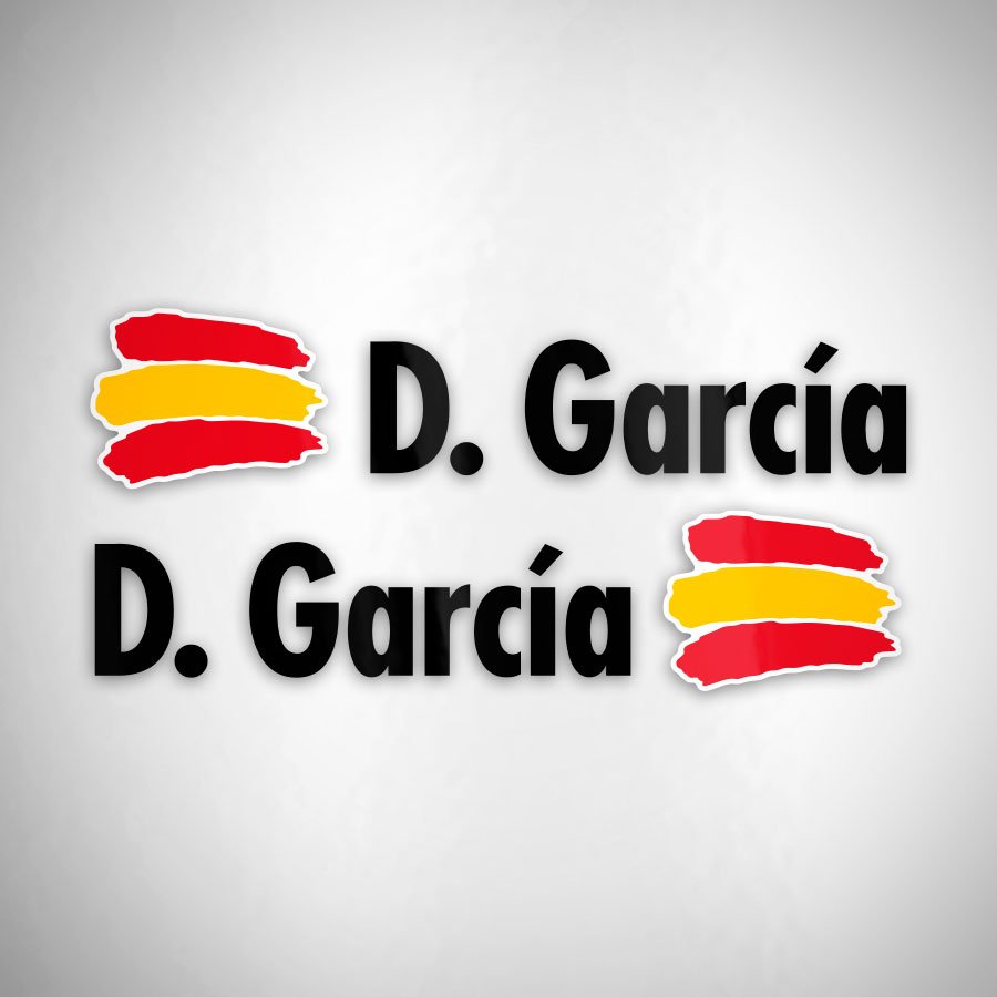 Car & Motorbike Stickers: 2X Flags Spain + Name in black