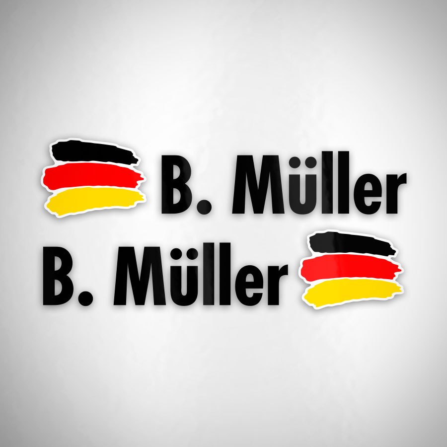 Car & Motorbike Stickers: 2X Flags Germany + Name in black
