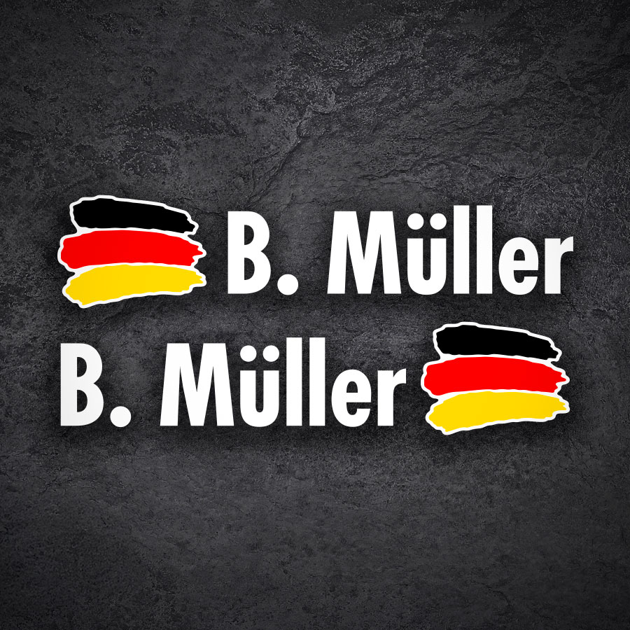 Car & Motorbike Stickers: 2X Flags Germany + Name in white