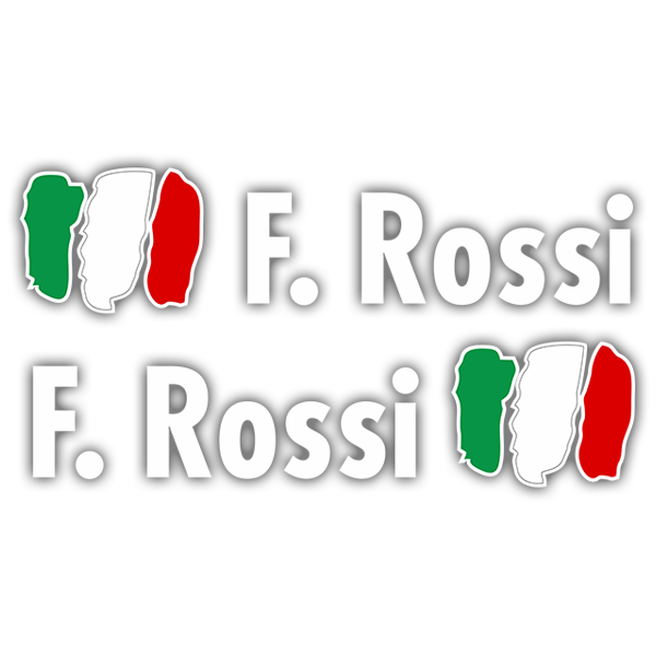 Car & Motorbike Stickers: 2X Flags Italy + Name in white