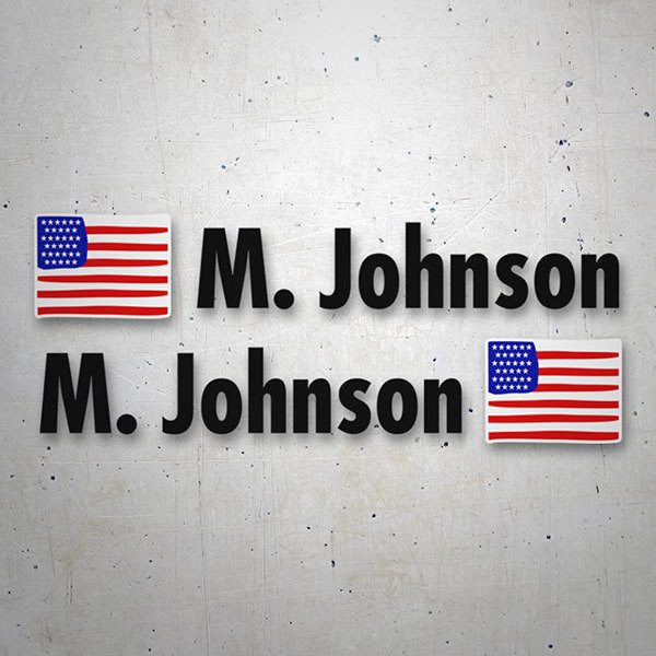 Car & Motorbike Stickers: 2X Flags USA + Name in black