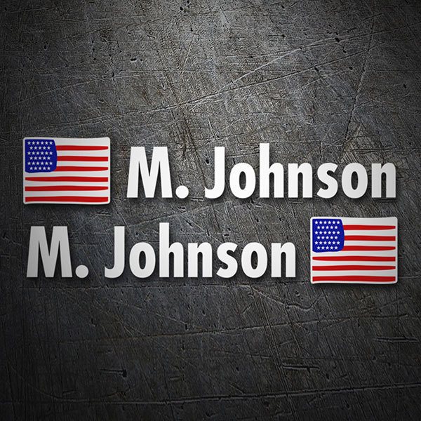 Car & Motorbike Stickers: 2X Flags USA + Name in white