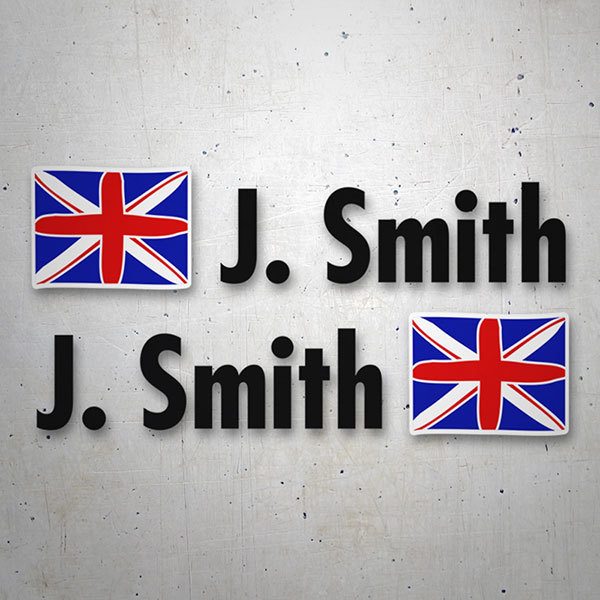 Car & Motorbike Stickers: 2X Flags United Kingdom + Name in black