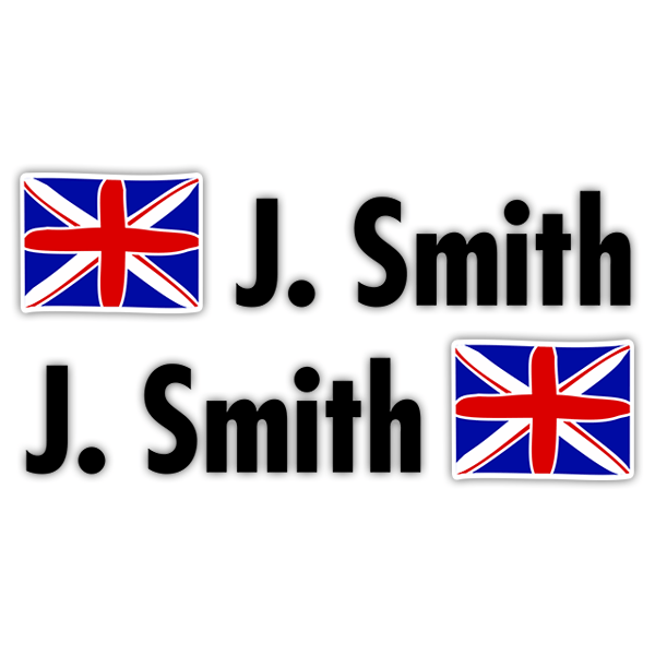 Car & Motorbike Stickers: 2X Flags United Kingdom + Name in black