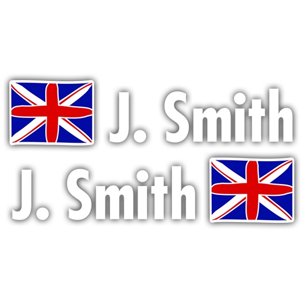 Car & Motorbike Stickers: 2X Flags United Kingdom + Name in white