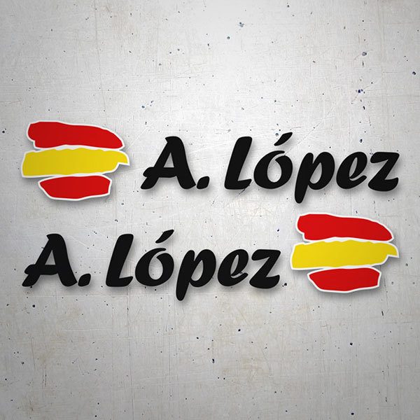 Car & Motorbike Stickers: 2X Flags Spain + black calligraphic name