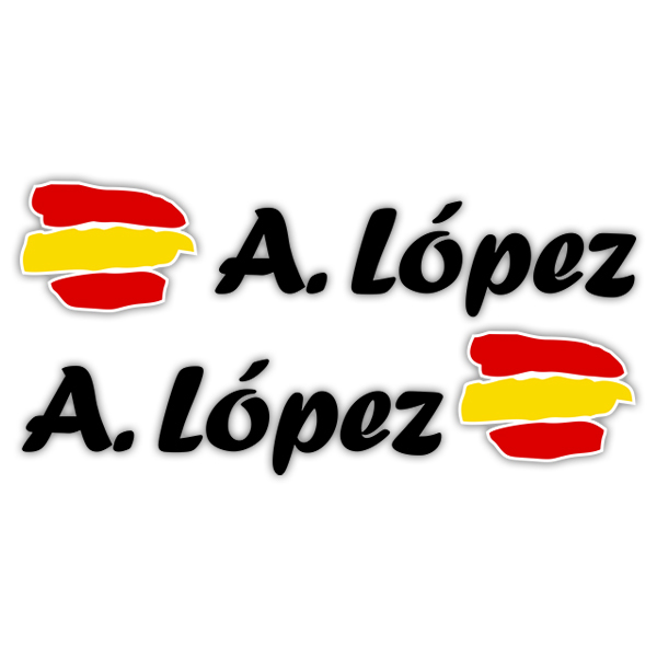 Car & Motorbike Stickers: 2X Flags Spain + black calligraphic name
