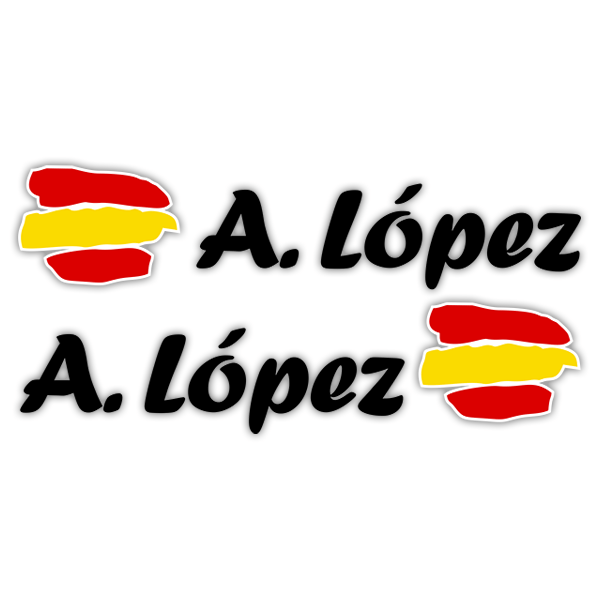 Car & Motorbike Stickers: 2X Flags Spain + black calligraphic name 0