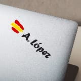 Car & Motorbike Stickers: 2X Flag Spain + white calligraphic name 3