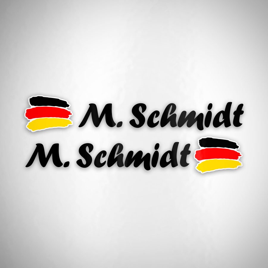 Car & Motorbike Stickers: 2X Flags Germany + Black calligraphic name