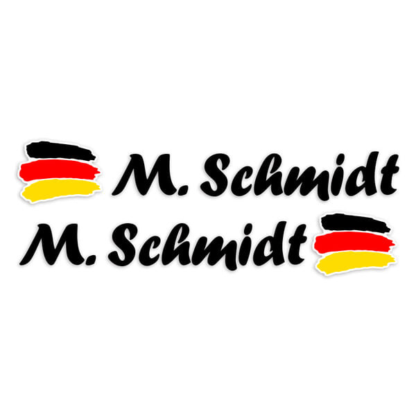 Car & Motorbike Stickers: 2X Flags Germany + Black calligraphic name